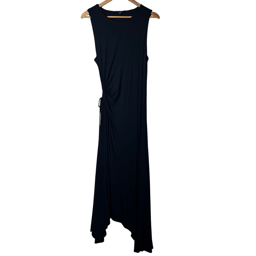 Ted Baker London Giullia Black Midi Dress Sleeveless Side Tie Stretchy Sz 3 US 8